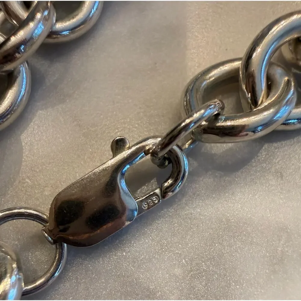 Heavy Judith Ripka 925 Sterling Silver Textured Heart Charm Link Bracelet 51g